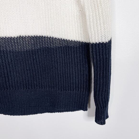 Vince Womens XSmall XS Cream Navy Blue Open Knit Colorblock Sweater Crew Neck - Picture 3 of 8